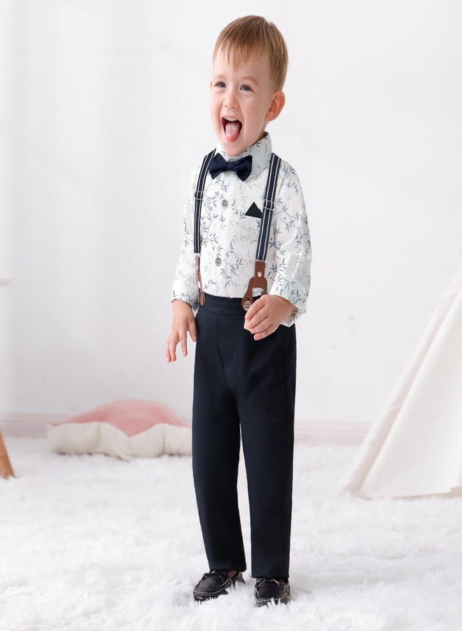 nilikastta Toddler Boy Outfit Boy Suit Boy Dress Shirt with Bowtie/Suspender Pants Gentleman Wedding Outfits 1-10 Years, Navy Blue3, 8-9 Years - Image 3