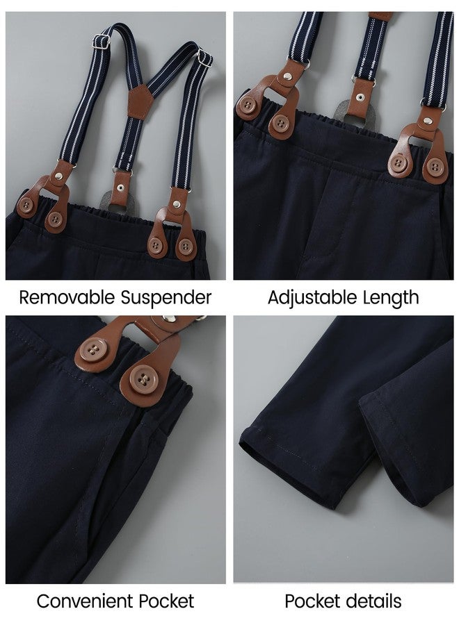 nilikastta Toddler Boy Outfit Boy Suit Boy Dress Shirt with Bowtie/Suspender Pants Gentleman Wedding Outfits 1-10 Years, Navy Blue3, 8-9 Years - Image 5