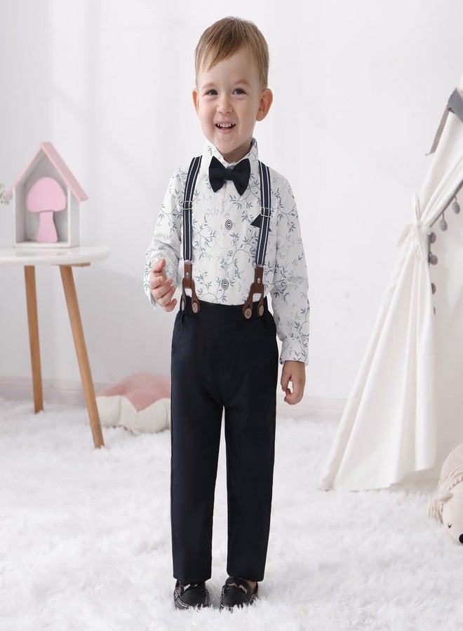 nilikastta Toddler Boy Outfit Boy Suit Boy Dress Shirt with Bowtie/Suspender Pants Gentleman Wedding Outfits 1-10 Years, Navy Blue3, 8-9 Years - Image 2
