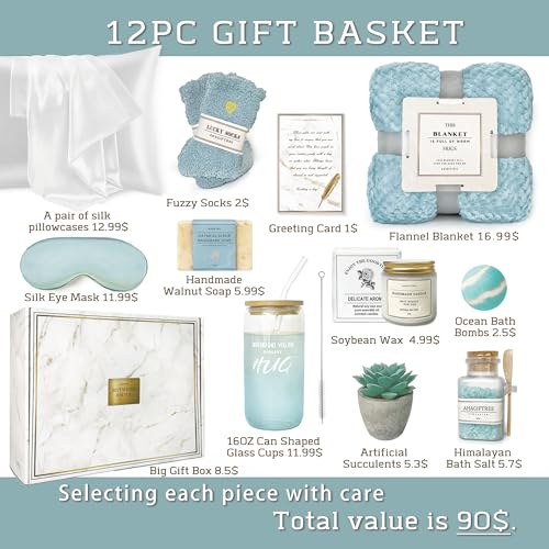 AHAGIFTREE Get Well Soon Gift Baskets For Women,12PC Get Well Gifts for Women After Surgery,Birthday,Care Package,Grief,Sympathy Gifts,Condolences Gift Basket (cerulean) - Image 3