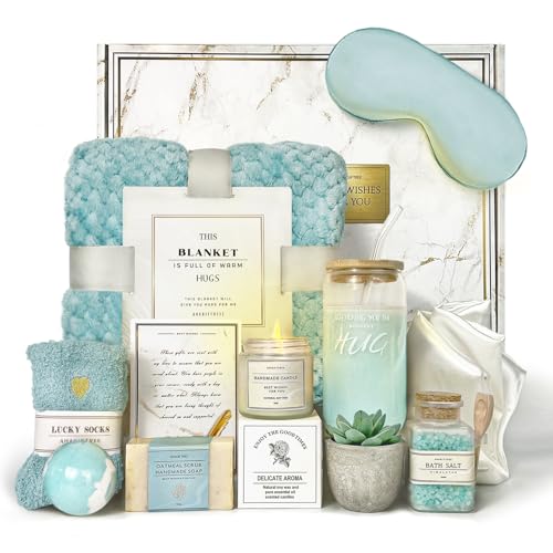 AHAGIFTREE Get Well Soon Gift Baskets For Women,12PC Get Well Gifts for Women After Surgery,Birthday,Care Package,Grief,Sympathy Gifts,Condolences Gift Basket (cerulean) - Image 1