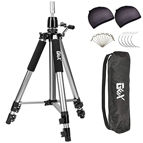 gexworldwide GEXWORLDWIDE GEX 63 Heavy Duty Mannequin Tripod Stand for Wig Cosmetology Training Practice Doll Manikin Head Tripod Wig Stand With Travel Bag Silver