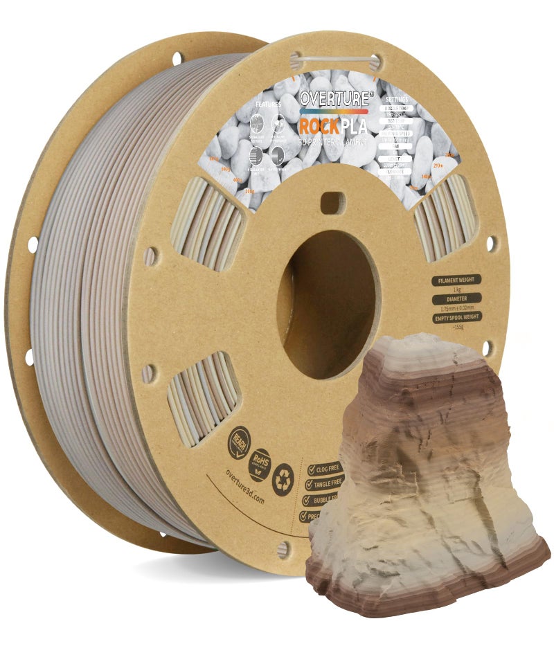 OVERTURE Rock PLA Filament 1.75mm, Marble PLA 3D Printer Filament 1kg Spool (2.2lbs), Dimensional Accuracy +/- 0.02 mm, Fit Most FDM Printer (Fossil Rock) - Image 1