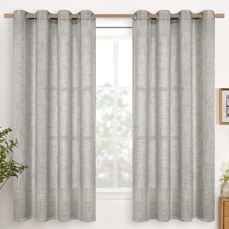 YoungsTex Dark Grey Linen Curtains 63 Inch Length for Living Room Windows, Textured Light Filtering Drapes with Bronze Grommet Privacy for Bedroom, 2 Panels, 52 X 63 Inch - Image 1