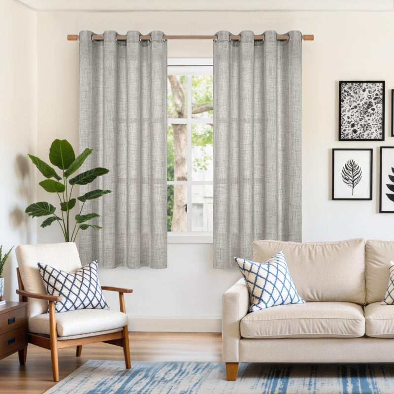 YoungsTex Dark Grey Linen Curtains 63 Inch Length for Living Room Windows, Textured Light Filtering Drapes with Bronze Grommet Privacy for Bedroom, 2 Panels, 52 X 63 Inch - Image 2