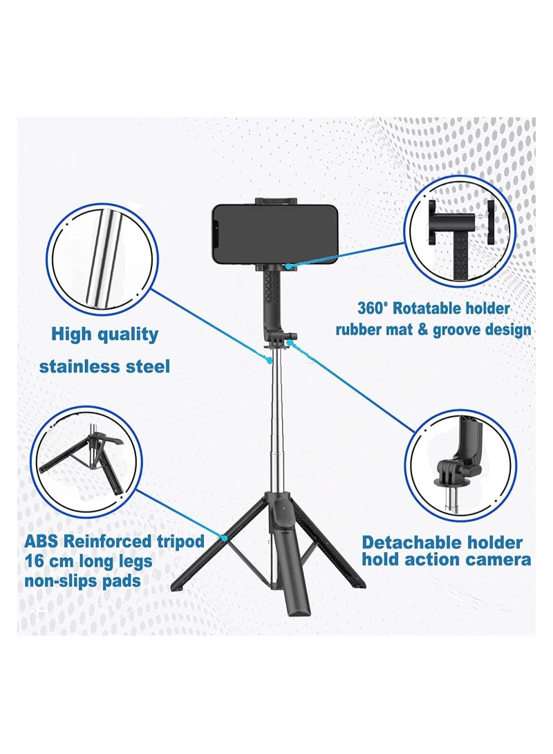 Long Selfie Stick with Tripod Stand upto 37.8 inch,4 in 1 Extendable Selfie Stick Bluetooth Selfie Sticks with Remote and Large Reinforced Tripod Compatible with iPhone Oneplus Vlogging