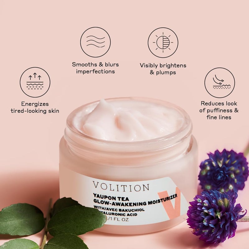 Volition Beauty Yaupon Tea Glow-Awakening Moisturizer with Bakuchiol + Hyaluronic Acid | Caffeinated Facial Cream Energizes Tired Skin | Natural Retinol Alternative Reduces Look of Wrinkles (1 fl oz) - Image 2