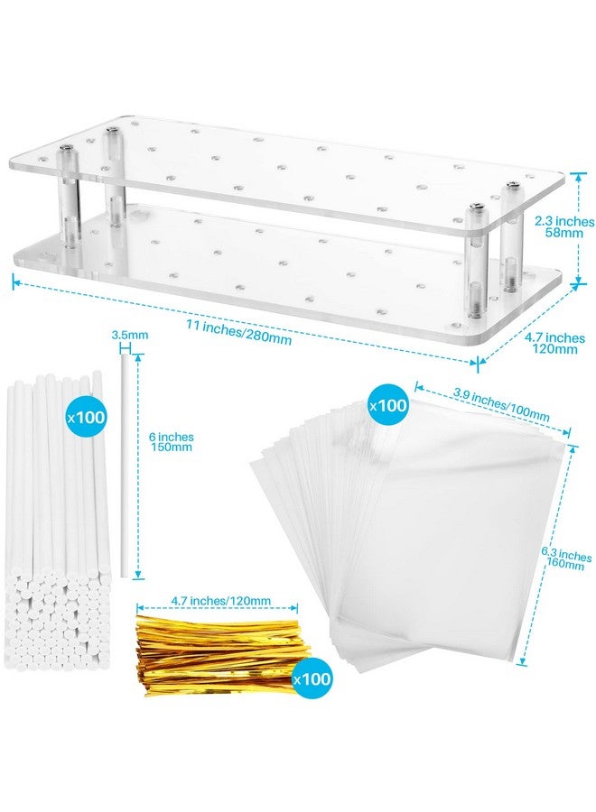 Goabroa Cake Pop Stand, 21 Holes Clear Acrylic Cake Pop Kit with 300 PCS Cake Pop Sticks and Wrappers, Cake Pop Making Accessories for Weddings Birthday Parties Baby Shower Halloween - Image 3