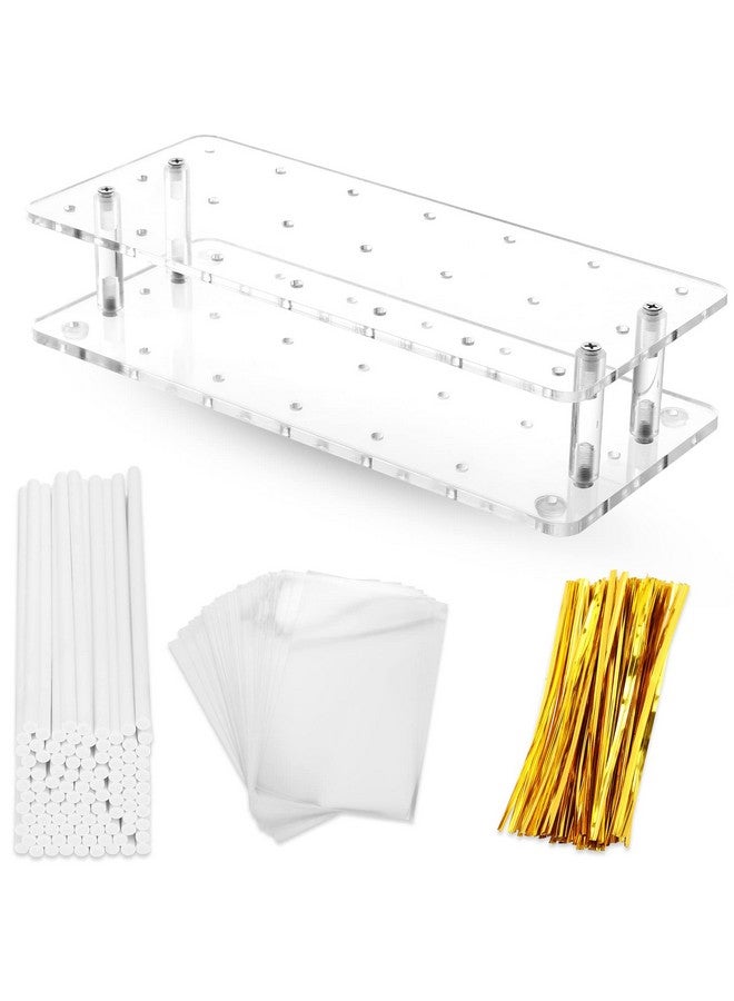 Goabroa Cake Pop Stand, 21 Holes Clear Acrylic Cake Pop Kit with 300 PCS Cake Pop Sticks and Wrappers, Cake Pop Making Accessories for Weddings Birthday Parties Baby Shower Halloween - Image 1