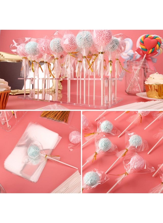 Goabroa Cake Pop Stand, 21 Holes Clear Acrylic Cake Pop Kit with 300 PCS Cake Pop Sticks and Wrappers, Cake Pop Making Accessories for Weddings Birthday Parties Baby Shower Halloween - Image 5