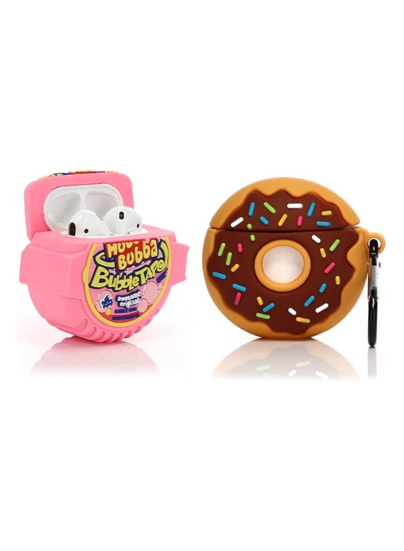 عام (عبوة من 2) حقيبة سيليكون لطيفة لسماعات Airpods 1/2 مع سلسلة مفاتيح، تصميم كرتوني لحماية الشاحن وسماعات الرأس، مجموعة ملحقات متوافقة مع Airpods 1 و 2 - Image 1