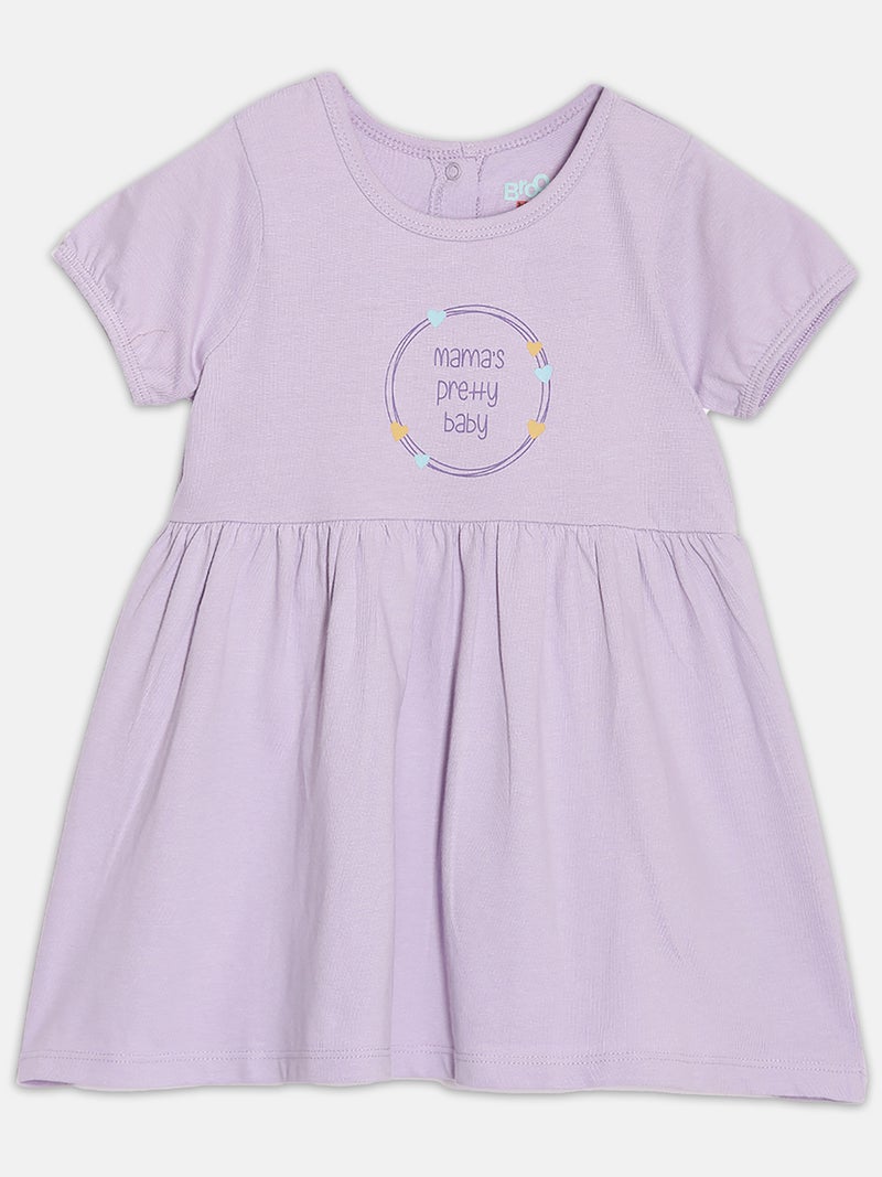 Broon Infant Girls Purple Printed Organic Cotton Dress - Image 1