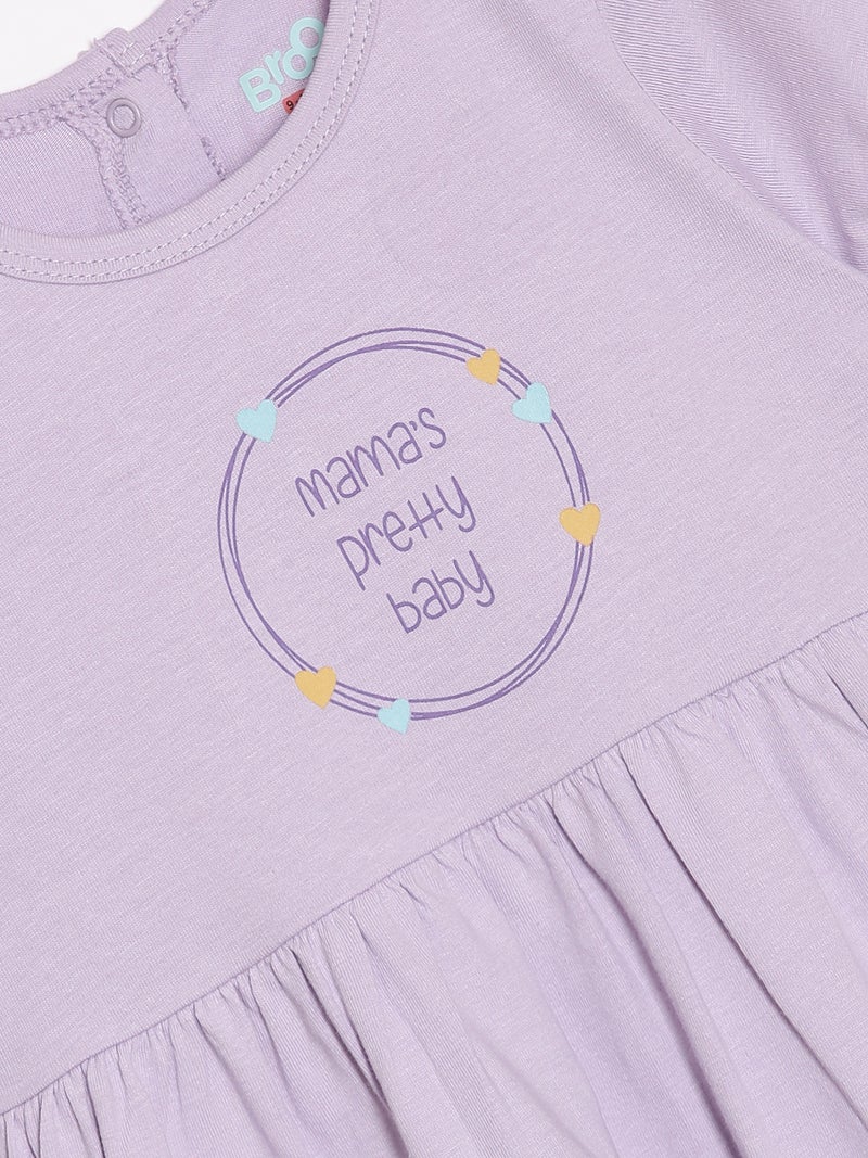 Broon Infant Girls Purple Printed Organic Cotton Dress - Image 3