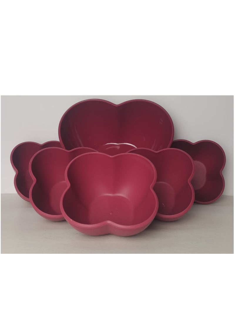 Generic High Quality Plastic Rose Fruit Salad Set - 6 Pieces - Burgundy  - Image 2