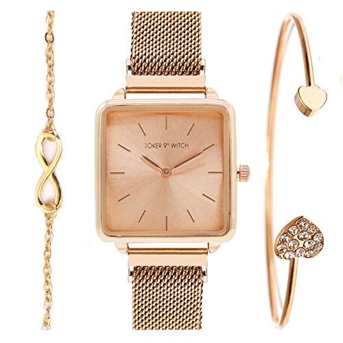 Joker & Witch Stainless Steel Sunshine Rosegold Analog Watch Bracelet Set For Women, Rose Gold Dial, Rose Gold Band - Image 1