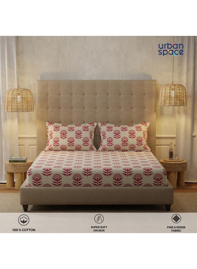 Urban Space Urban Space Serene 200 TC 100% Cotton Bedsheet for King Bed, Cotton King Bedsheet with 2 Pillow Covers (Florabell Cherry Red, Size 108 x 108 inches)  - Image 2