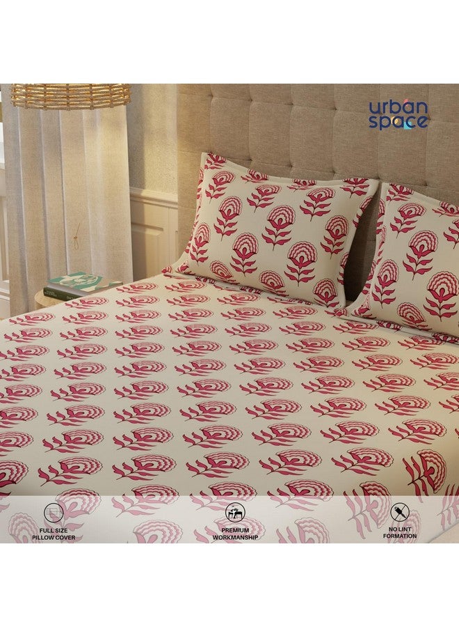 Urban Space Urban Space Serene 200 TC 100% Cotton Bedsheet for King Bed, Cotton King Bedsheet with 2 Pillow Covers (Florabell Cherry Red, Size 108 x 108 inches)  - Image 4