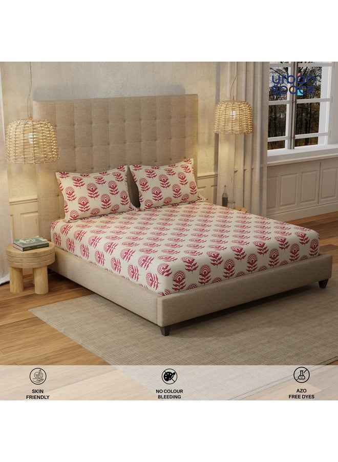 Urban Space Urban Space Serene 200 TC 100% Cotton Bedsheet for King Bed, Cotton King Bedsheet with 2 Pillow Covers (Florabell Cherry Red, Size 108 x 108 inches)  - Image 3