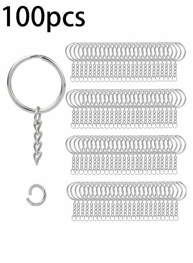 Ailily 100pcs Metal Split Key Chain Rings with Chain Silver Key Ring and Open Jump Rings Bulk - Image 1