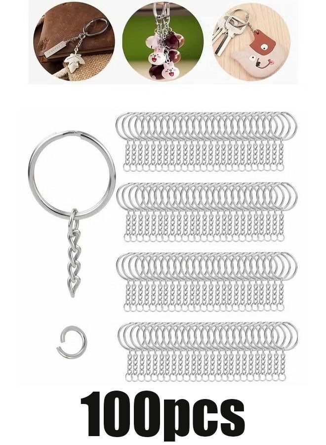 Ailily 100pcs Metal Split Key Chain Rings with Chain Silver Key Ring and Open Jump Rings Bulk - Image 2