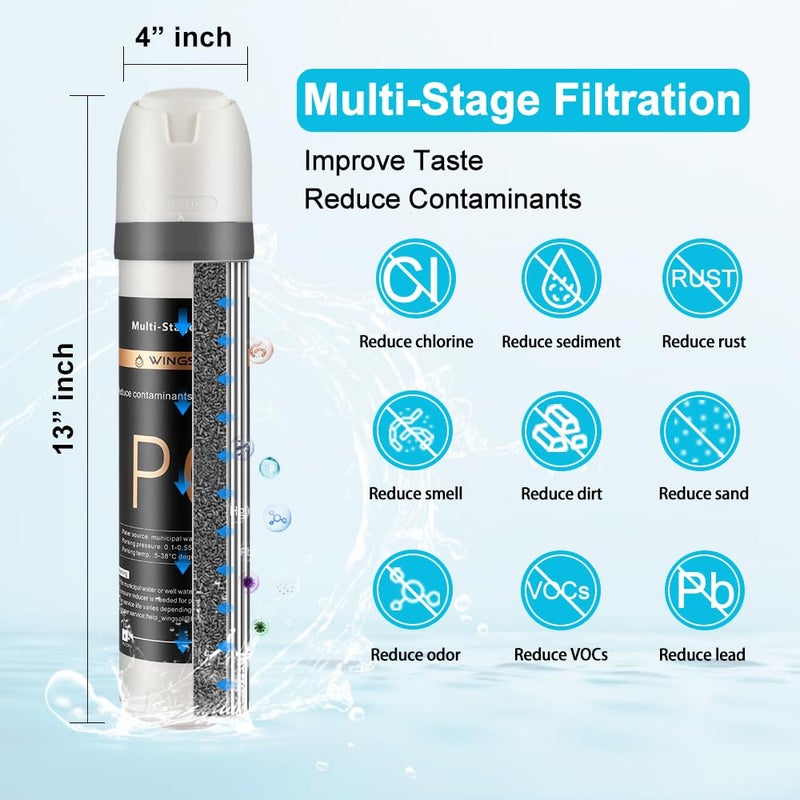 WINGSOL ?????????????? Under Sink Water Filter Replacement  Reduce 99.99% Chlorine  Heavy Metals  Odor  Smell  Rust  Sediment  8K Life & High-Flow  Multi-Stage Filter  Compatible With Ws-Qc-001/ Ws-Qc-001(F) - Image 2