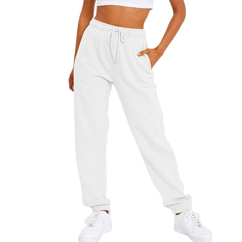 Womens High Waist Velvet Joggers Casual Sweatpants White - Image 1