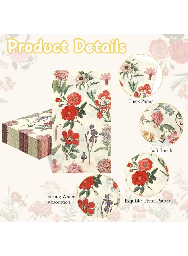 Chffcuh Floral Napkins, 50 PCS Spring Napkins, Vintage Floral Paper Napkins, Watercolor Flower napkins, Floral Cocktail Napkins, Wildflower Luncheon Napkins for Spring Wedding Baby Shower Birthday Tea Party - Image 4