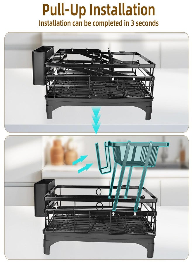AULEEP 2 Tier Dish Drying Rack, 2-in-1 Expandable Dish Racks for Kitchen Counter, Anti-Rust Large Drainers for Kitchen Sink with Drying Mat, Cups Holder, Utensil Holder - Image 5