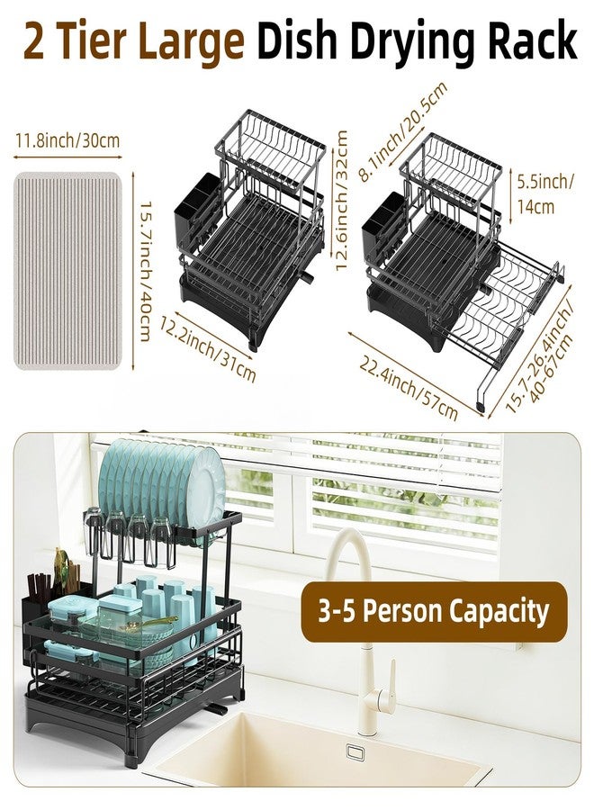 AULEEP 2 Tier Dish Drying Rack, 2-in-1 Expandable Dish Racks for Kitchen Counter, Anti-Rust Large Drainers for Kitchen Sink with Drying Mat, Cups Holder, Utensil Holder - Image 3