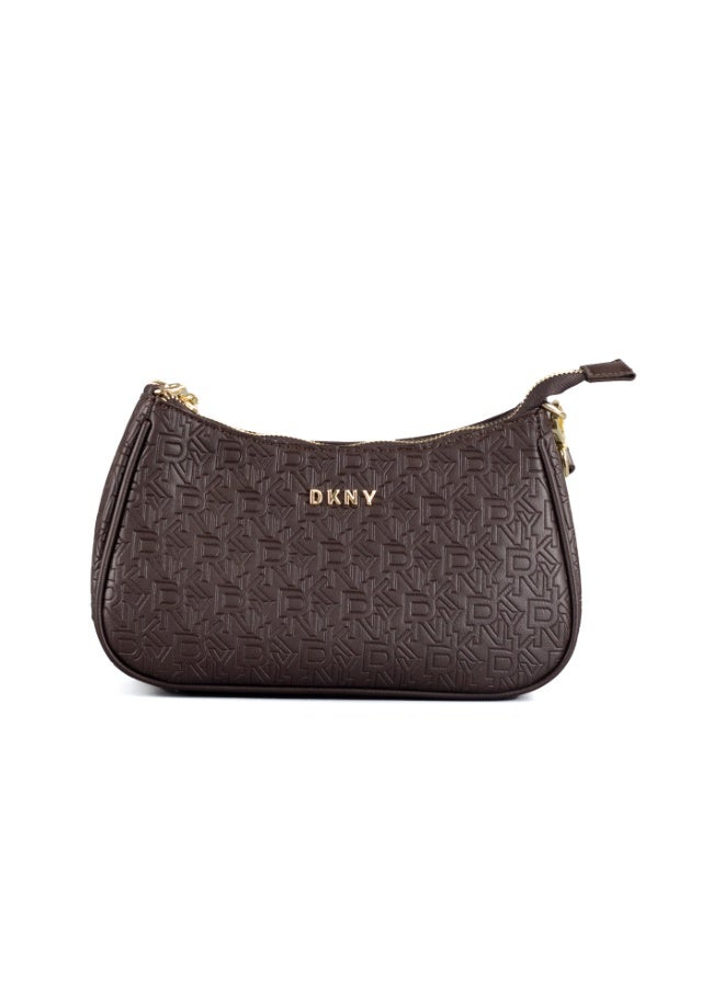Donna Karan 2026 New Style Women Curved Baguette Shoulder Bag DKNY Inspired Monogram Print PU Leather  Gold Chain Underarm Handbag With Back Zipper Pocket Ready Stock - Image 1