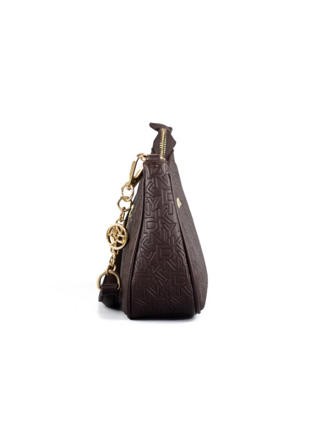 Donna Karan 2026 New Style Women Curved Baguette Shoulder Bag DKNY Inspired Monogram Print PU Leather  Gold Chain Underarm Handbag With Back Zipper Pocket Ready Stock - Image 3