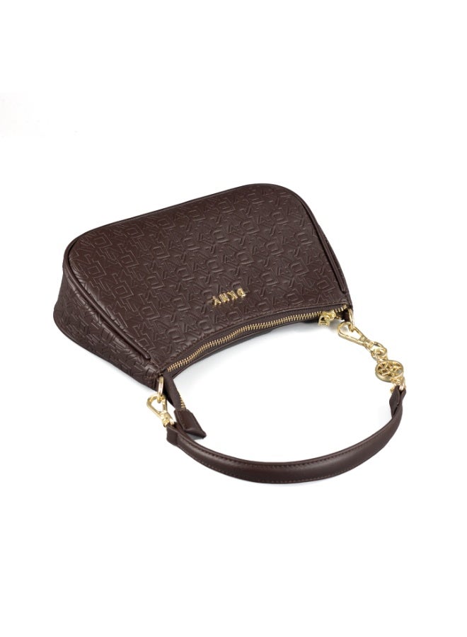 Donna Karan 2026 New Style Women Curved Baguette Shoulder Bag DKNY Inspired Monogram Print PU Leather  Gold Chain Underarm Handbag With Back Zipper Pocket Ready Stock - Image 5