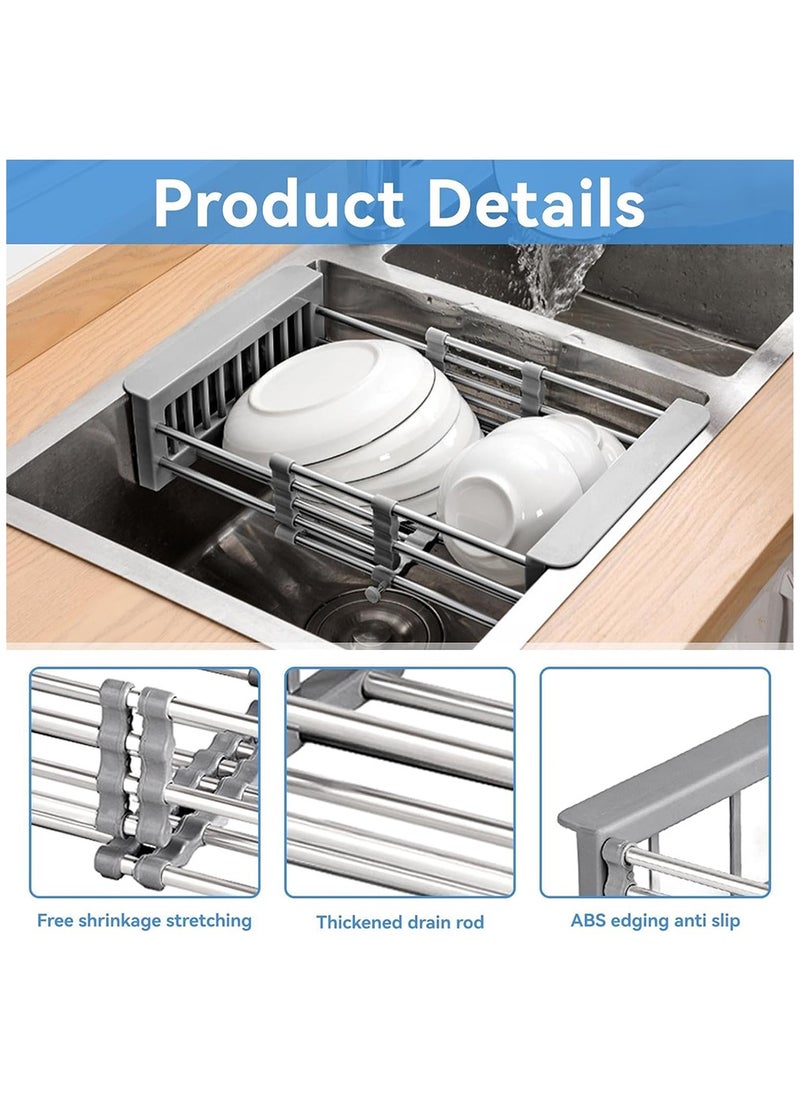 Arabest Expandable Kitchen Sink Dish Drainer, Telescopic Drain Basket with Board Divider, Kitchen Rack Drain Basket for Vegetable and Fruit(Black)  - Image 4