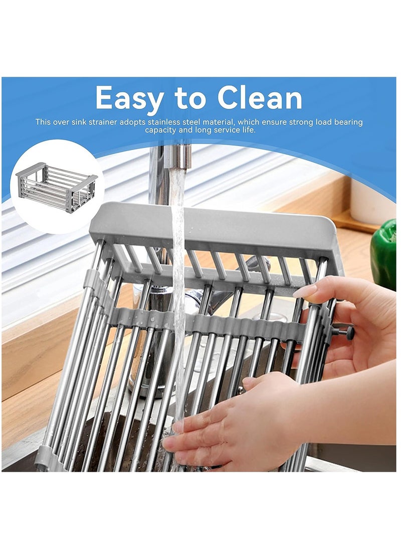 Arabest Expandable Kitchen Sink Dish Drainer, Telescopic Drain Basket with Board Divider, Kitchen Rack Drain Basket for Vegetable and Fruit(Black)  - Image 5