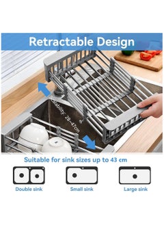 Arabest Expandable Kitchen Sink Dish Drainer, Telescopic Drain Basket with Board Divider, Kitchen Rack Drain Basket for Vegetable and Fruit(Black)  - Image 2