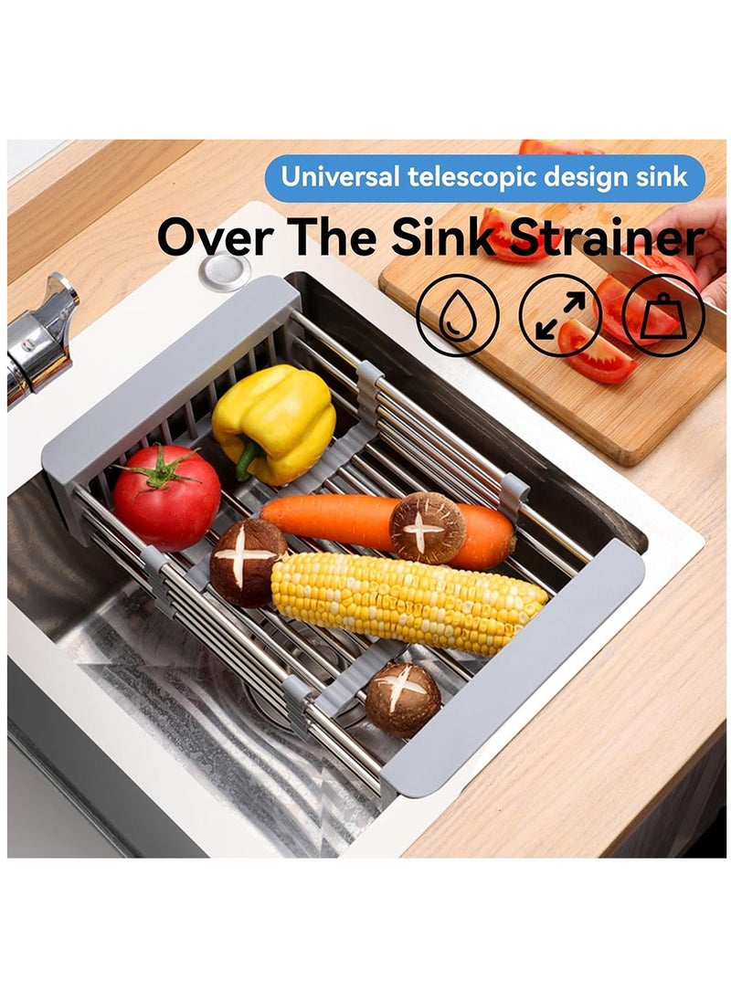 Arabest Expandable Kitchen Sink Dish Drainer, Telescopic Drain Basket with Board Divider, Kitchen Rack Drain Basket for Vegetable and Fruit(Black)  - Image 3