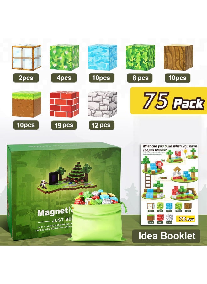 Generic - My Magnetic Block Building Block World Building 2.5CM Magnetic Building Block Children's Puzzle Toy Manufacturers Wholesale-Color:2.0cm [Forest] 75pc + Storage Bag + Instruction Manual (randomly Comes With 2 Minifigures) - Image 1