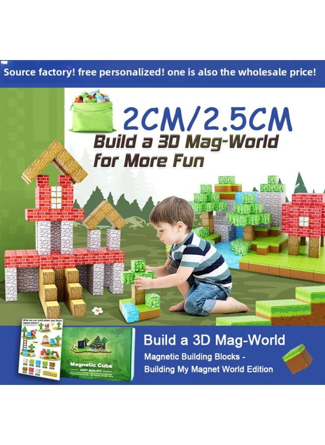 Generic - My Magnetic Block Building Block World Building 2.5CM Magnetic Building Block Children's Puzzle Toy Manufacturers Wholesale-Color:2.0cm [Forest] 75pc + Storage Bag + Instruction Manual (randomly Comes With 2 Minifigures) - Image 1