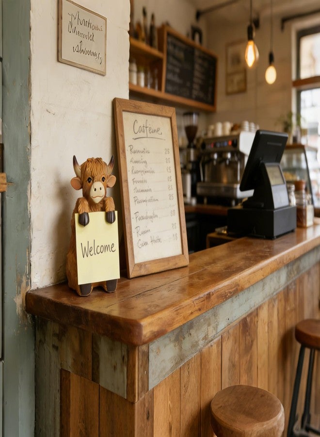 HORTIX Highland Cow Pop-up Sticky Note Dispenser, Includes 1 Pad of 3x3 in Super Sticky Notes, 100 Sheets, Resin Cute Handmade Desk Holder for Office & Home-Brown - Image 4