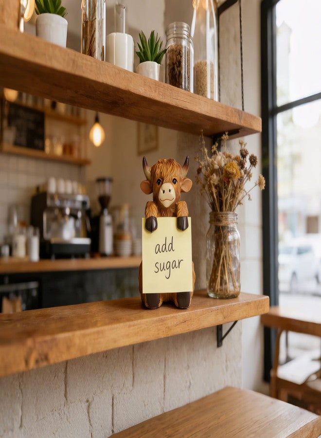 HORTIX Highland Cow Pop-up Sticky Note Dispenser, Includes 1 Pad of 3x3 in Super Sticky Notes, 100 Sheets, Resin Cute Handmade Desk Holder for Office & Home-Brown - Image 5