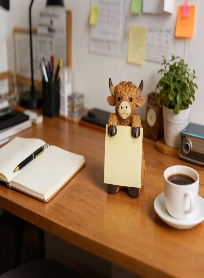 HORTIX Highland Cow Pop-up Sticky Note Dispenser, Includes 1 Pad of 3x3 in Super Sticky Notes, 100 Sheets, Resin Cute Handmade Desk Holder for Office & Home-Brown - Image 2
