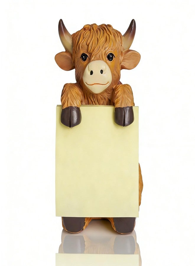 HORTIX Highland Cow Pop-up Sticky Note Dispenser, Includes 1 Pad of 3x3 in Super Sticky Notes, 100 Sheets, Resin Cute Handmade Desk Holder for Office & Home-Brown - Image 1