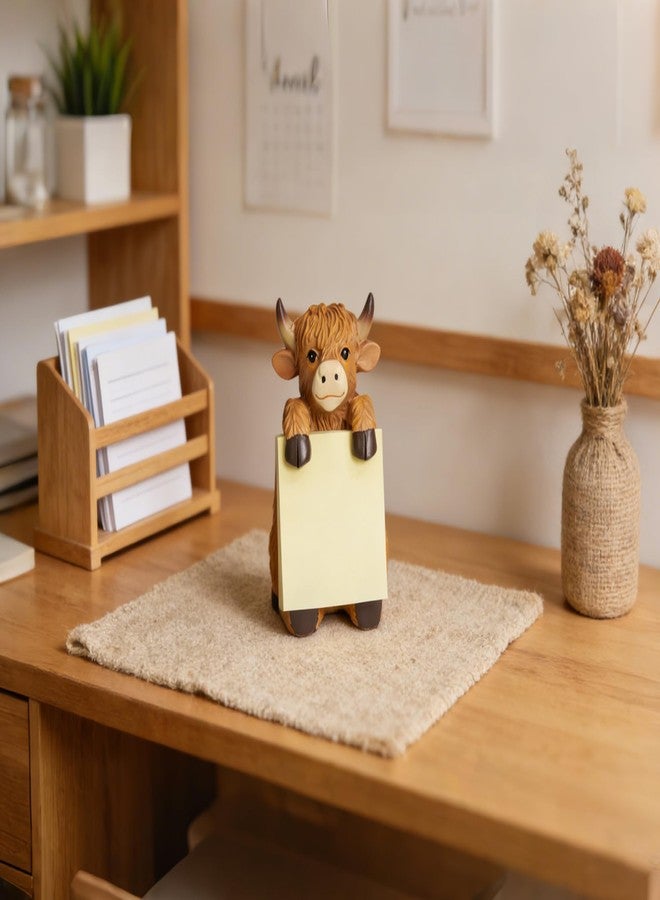 HORTIX Highland Cow Pop-up Sticky Note Dispenser, Includes 1 Pad of 3x3 in Super Sticky Notes, 100 Sheets, Resin Cute Handmade Desk Holder for Office & Home-Brown - Image 3