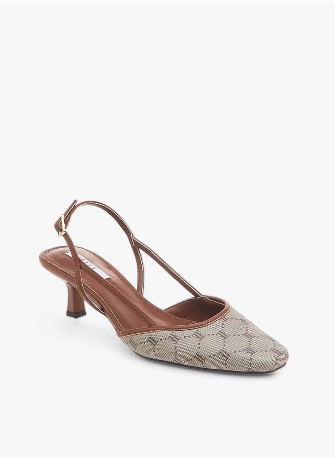 ELLE Women's Monogram Print Slingback Shoes with Kitten Heels  - Image 1