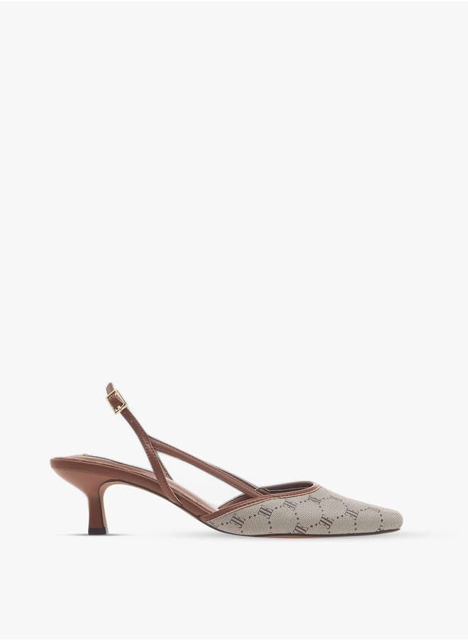 ELLE Women's Monogram Print Slingback Shoes with Kitten Heels  - Image 3