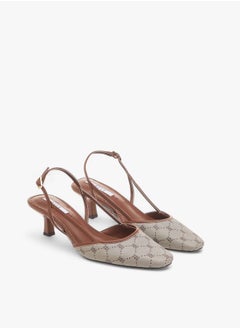 ELLE Women's Monogram Print Slingback Shoes with Kitten Heels  - Image 2