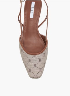 ELLE Women's Monogram Print Slingback Shoes with Kitten Heels  - Image 4
