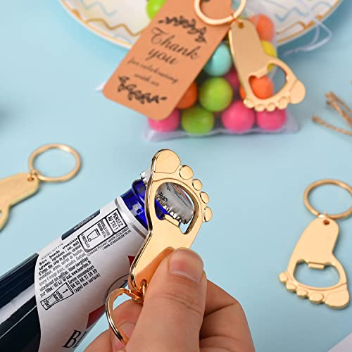 Winocbxt 50PC Footprint Keychain Bottle Opener Baby Shower Favors for Guest Baby Shower Souvenirs, Gifts, Supplies and Decorations, Baby Shower Souvenirs with Organza Bag Thank You Tag 20m String (Gold) - Image 4