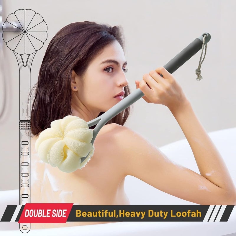 REMICH 2 In 1 Back Scrubber Anti Slip For Shower - Shower Brush Long Handle With Stiff And Soft Bristles - Body Exfoliator For Bath & Dry Brush || 1Pcs, Multicolor || - Image 5