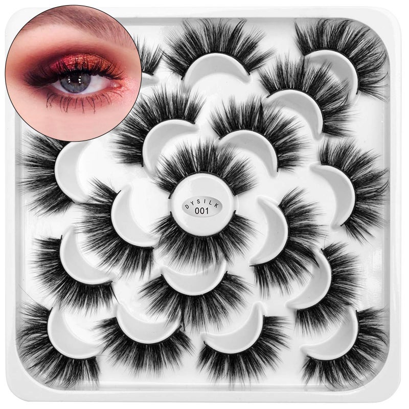 DYSILK False Eyelashes Wispy Lashes - Mink Lashes Fluffy 10 Pairs 6D Faux Lashes Pack 18mm Lashes Wispy Eye Lashes Pack Long Eyelashes Natural Look Reusable Fake Eyelashes Wispy Fluffy Cat Eye Soft - Image 1